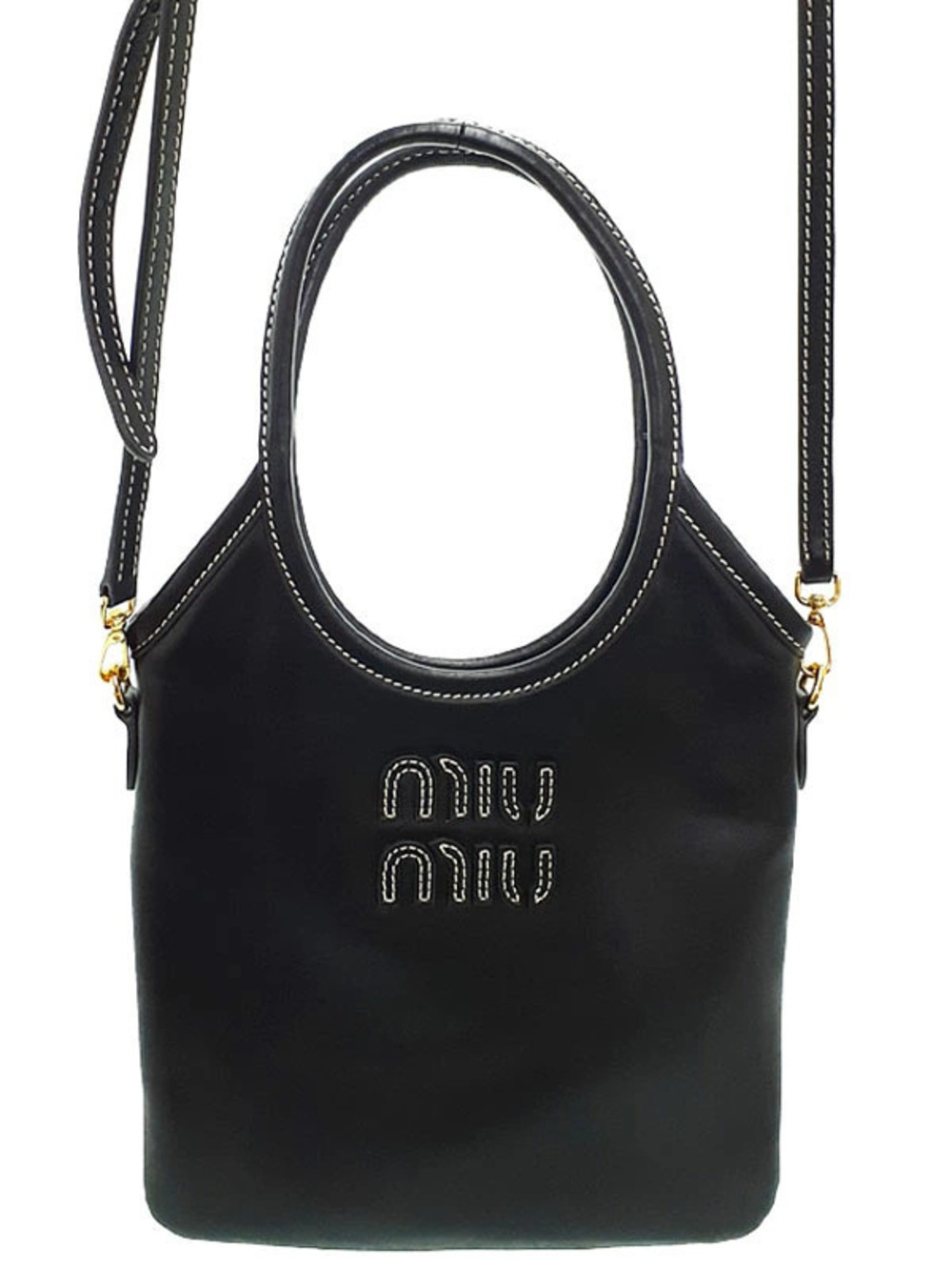 Miu Miu black leather Ivy Mini Crossbody Bag embossed logo